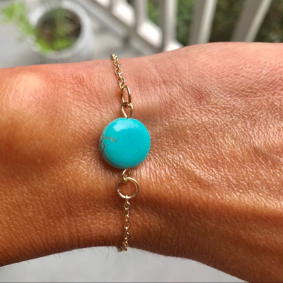 GB21 | Gold Toned Turquoise Stone Bracelet - Picture 4 of 6